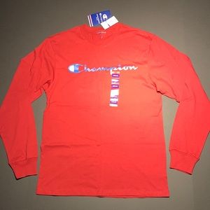 Men's Champion Maroon Long Sleeve T Shirt Logo Size M